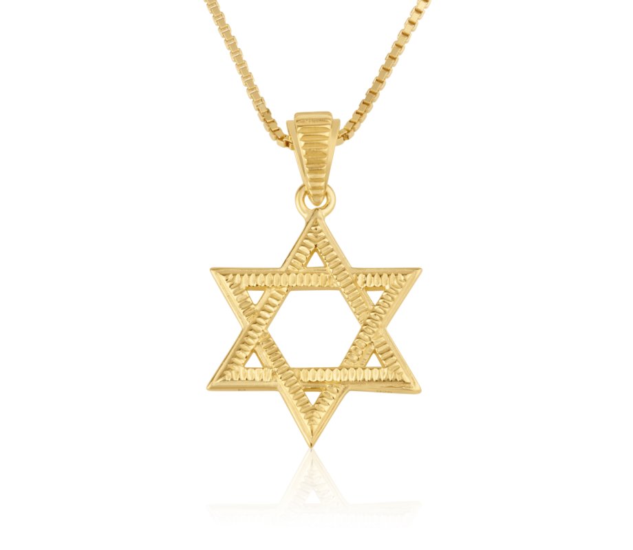 14K Gold Pendant Necklace with Star of David Pendant – Textured Finish