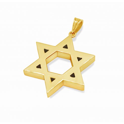 14K Gold Star of David Pendant, Double Sided - Smooth and Hammered Surfaces