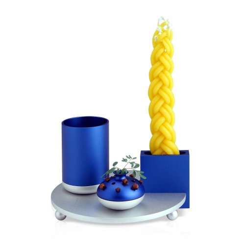 4-Piece Anodized Aluminum Havdalah Set in Blue and Silver- Dabbah Judaica