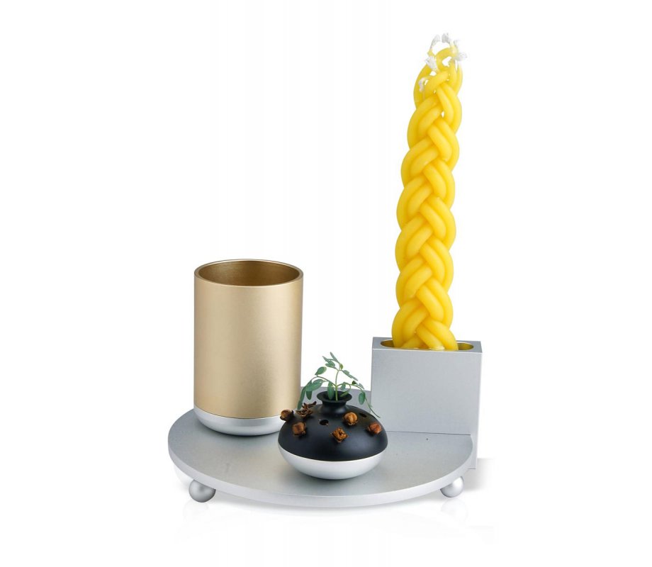 4-Piece Anodized Aluminum Havdalah Set in Gold and Silver - Dabbah Judaica