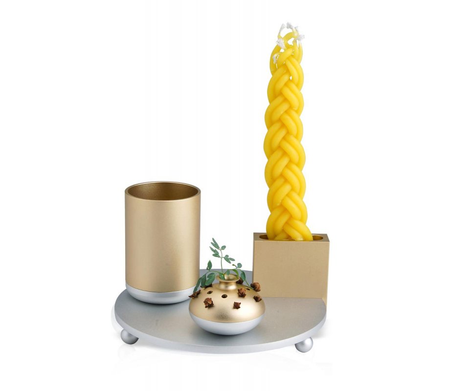 4-Piece Anodized Aluminum Havdalah Set in Gold and Silver- Dabbah Judaica