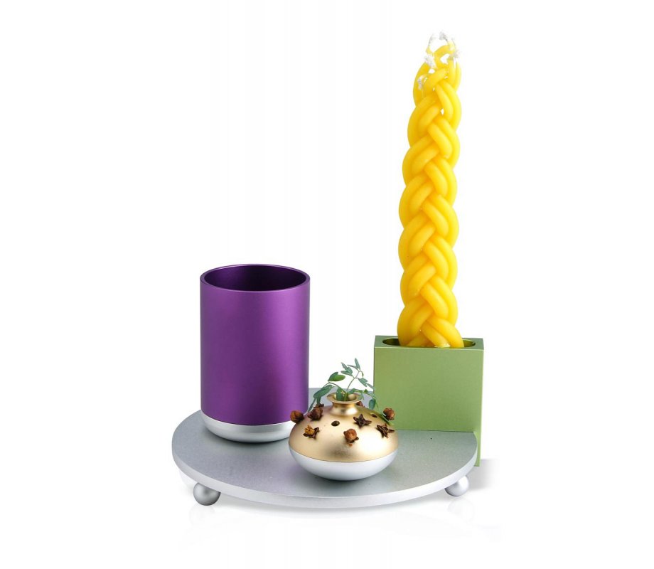 4-Piece Anodized Aluminum Havdalah Set in Purple and Green - Dabbah Judaica