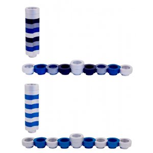 Compact Doughnut Travelling Menorah, Blue Silver and Black Colors - Agayof