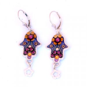 Hamsa Earrings with Flower Dangle - Ester Shahaf