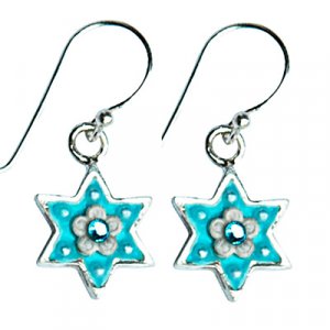 Turquoise Color and Silver Star of David Earrings - Shahaf