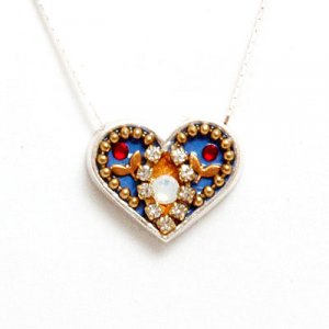 Flower Design Silver Heart Necklace - Ester Shahaf