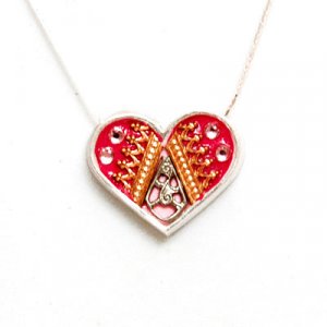 Pink and Red Silver Heart Necklace - Ester Shahaf