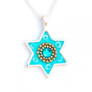 Silver and Turquoise Star of David Necklace - Ester Shahaf