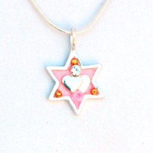 Pink Star of David Necklace with Heart - Ester Shahaf