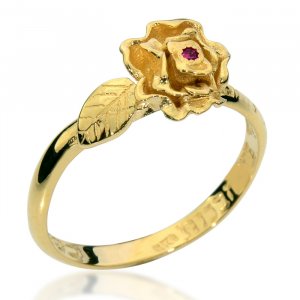 Kabbalah Gold Love Ring, Rose with Ruby, as "A Rose Amongst the Thorns" - Ha'Ari