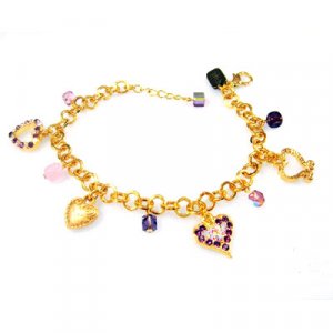 Purple and Pink Heart Charm Bracelet - Edita