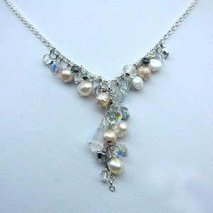 Ice Blue and Pearl Bridal Necklace by Edita
