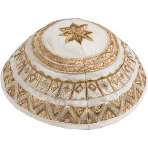 Kippah with Embroidered Geometric Designs, Gold and Silver  Yair Emanuel