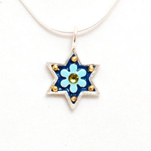 Magen David Necklace with Blue Flower - Shahaf