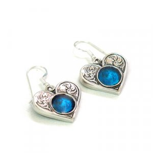 Heart-Shaped Sterling Silver Earrings Enclosing Luminous Roman Glass - Michal Kirat