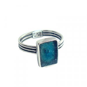 Sterling Silver Ring with Small Roman Glass Stone and Adjustable Band, Michal Kirat