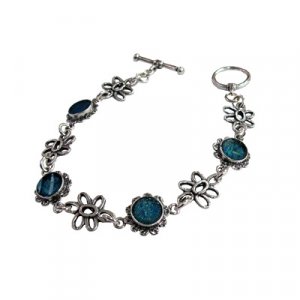 Sterling Silver Floral Bracelet with Roman Glass Decorated Flowers - Michal Kirat
