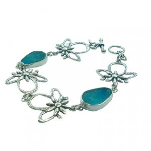Hammered Sterling Silver Flower Bracelet and Roman Glass Dewdrops - Michal Kirat