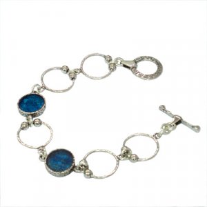 Bracelet, Sterling Silver Open Circles and Circular Roman Glass - Michal Kirat