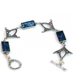 Sterling Silver Bracelet, Fish Shapes with Filigree Engraved Roman Glass - Michal Kirat