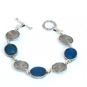 Sterling Silver Bracelet with Swirling Wave Discs and Roman Glass - Michal Kirat