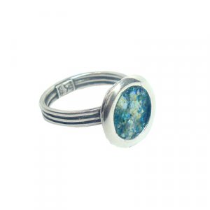 Adjustable Silver Ring with Roman Glass