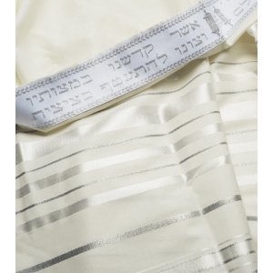 Talitania Wool Tallit - White and Silver Stripes