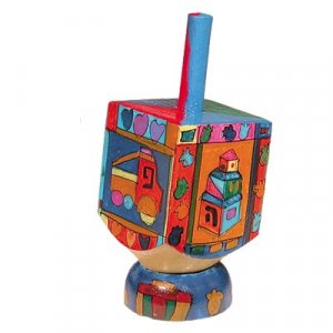 Hand Painted Wood Dreidel on Stand with Childrens Images Small - Yair Emanuel