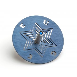 Anodized Aluminum Hanukkah Dreidel and Stand Star of David, Blue - Adi Sidler
