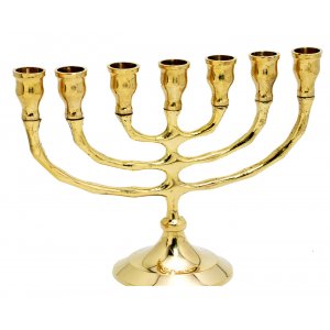 Gleaming Gold Brass Small Seven Branch Menorah - 6"