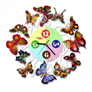 Wall Clock with Frame of Colorful Revolving Butterflies - David Gerstein