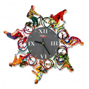 Wall Clock with Frame of Casual Bicycle Riders - David Gerstein