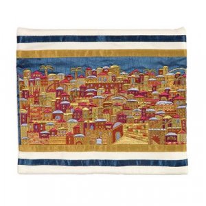 Tallit Bag Embroidered with Panoramic Jerusalem, Gold - Yair Emanuel