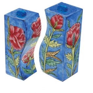 Hand-Painted Rose Design Wood Fitted Salt & Pepper Shaker - Yair Emanuel