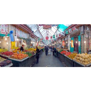 Panoramic Machane Yehuda Market Sukkah Single-Wall Panel 16 ft Width