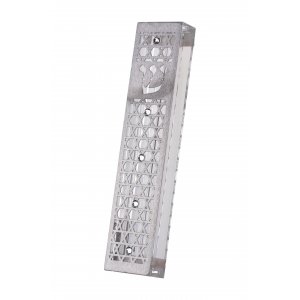 Acrylic Steel Mezuzah Case, Cutout Stars of David and Clear Crystals - Dorit Judaica