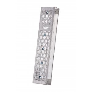 Acrylic Mezuzah Case with Cutout Stars of David, Blue Crystals - Dorit Judaica