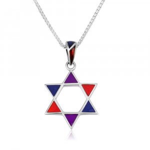 Pendant Necklace, Star of David with Colorful corners, Sterling Silver