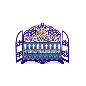 Window Hanukkah Menorah with Pomegranates and Swirls, For Oil - Dorit Judaica