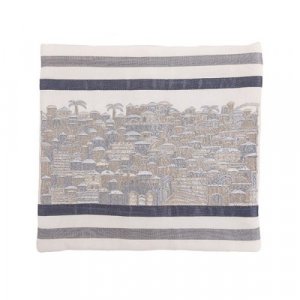 Tallit Bag Embroidered with Panoramic Jerusalem, Silver - Yair Emanuel