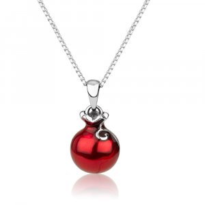 Sterling Silver Pendant Necklace � Red Enamel Pomegranate with Red Garnet Stone
