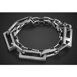 Stainless Steel Man's Bracelet  Various Sized Links on Double Chain