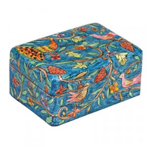 Hand Painted Small Wood Jewelry Box, Pastoral Scene - Yair Emanuel