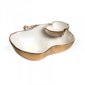 Gold Apple Shaped Tray with Attached Honey Bowl - For Rosh Hashanah