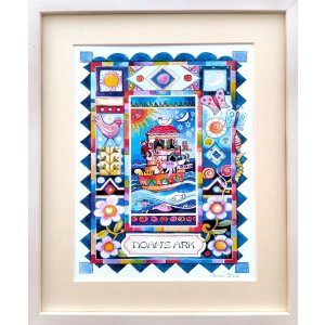 Hand-finished Colorful Print Noahs Ark, Title in Hebrew or English - Dvora Black