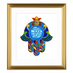 Colorful Hamsa with Mazal in Hebrew Framed Print, Dvora Black