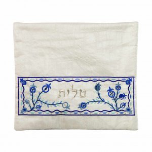Embroidered Tallit and Tefillin Bags, Blue on Off-White - Yair Emanuel