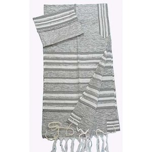 Handwoven Silk Tallit Set with Gray and Silver Stripes - Gabrieli