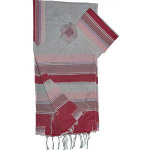 Shades of Pink Stripes Handwoven White Silk Prayer Shawl Tallit Set - Gabrieli