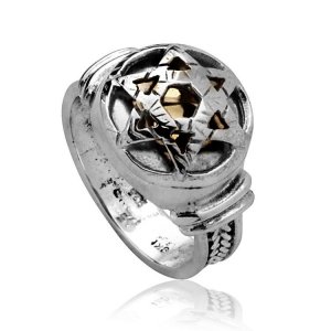 Sterling Silver Kaballah Ring with Silver Star of David over Five Metals - Ha'ari